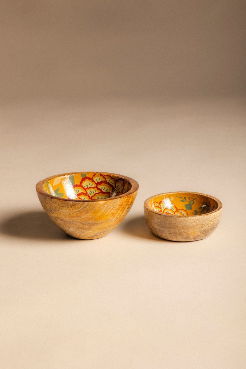 Wood and Enamel Flower Bowl