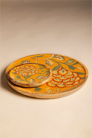 Wood and Enamel Flower Tray