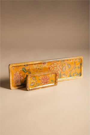 Bandeja Rectangular Madera y Esmalte Flores