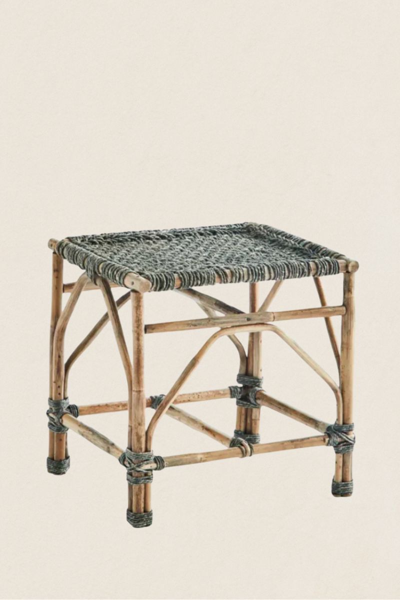 Taburete bambú con tejido gris - The Nook Store Home