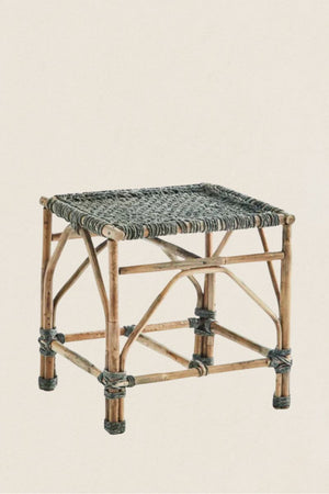 Taburete bambú con tejido gris - The Nook Store Home
