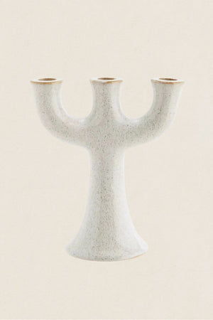 Candelabro Triple Stoneware Off White - The Nook Store Home