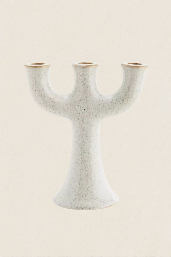 Candelabro Triple Stoneware Off White - The Nook Store Home