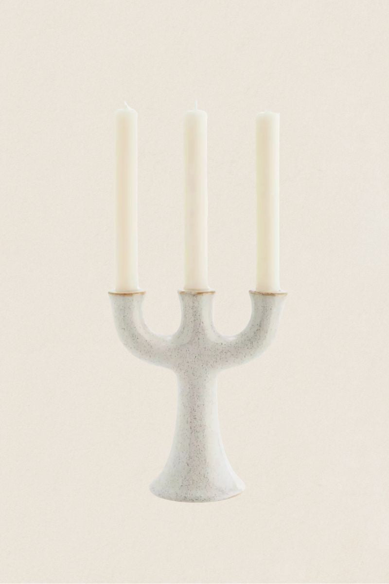 Candelabro Triple Stoneware Off White - The Nook Store Home