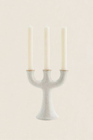 Candelabro Triple Stoneware Off White - The Nook Store Home