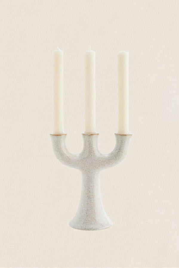 Candelabro Triple Stoneware Off White - The Nook Store Home