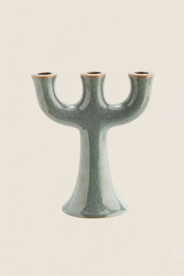 Candelabro Triple Stoneware Verde - The Nook Store Home