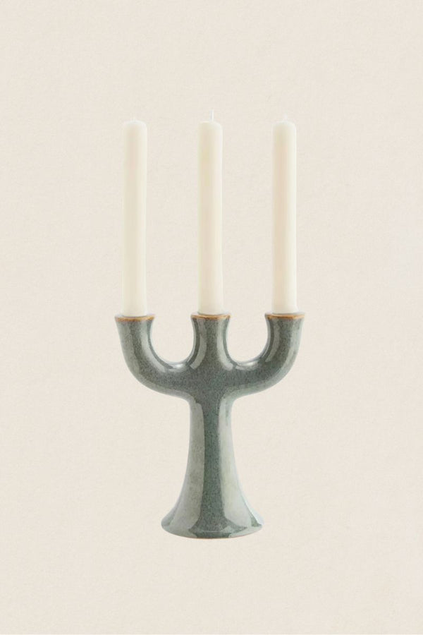 Candelabro Triple Stoneware Verde - The Nook Store Home