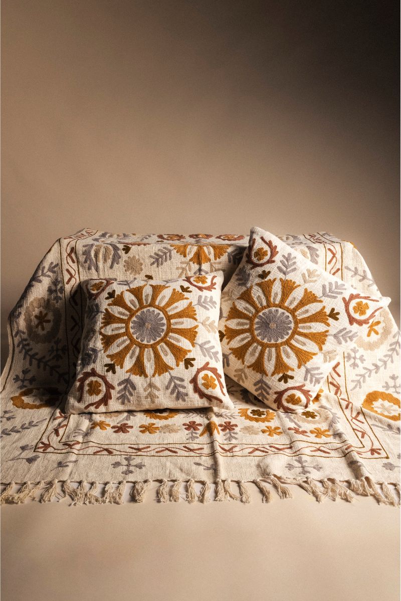 Funda de Cojín Algodón Bordado FCOJ14