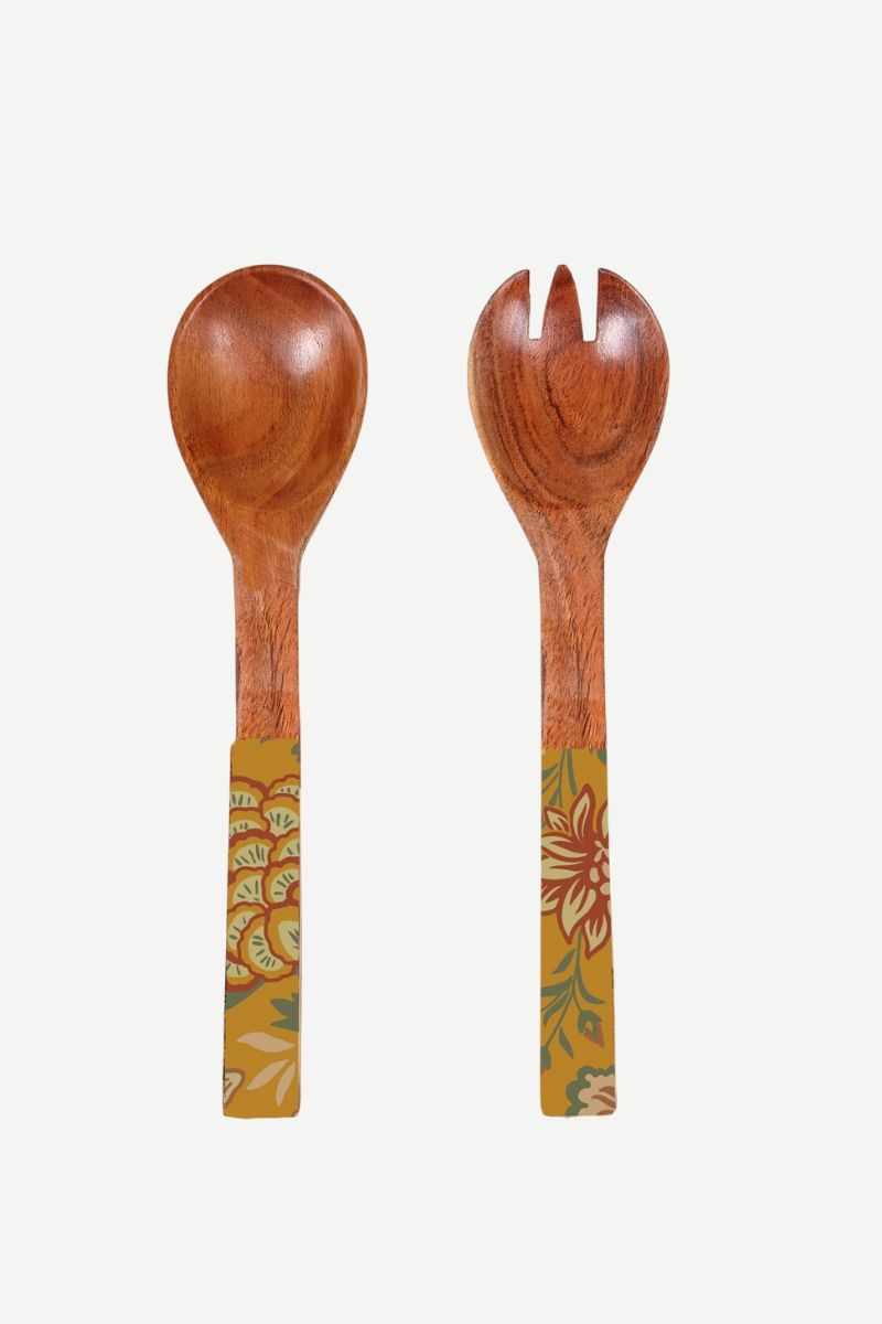 Cubiertos Madera y Esmalte Flores