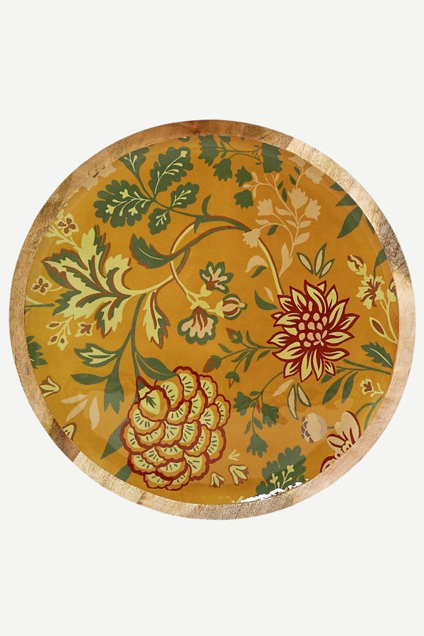 Plateau à fleurs en bois et émail