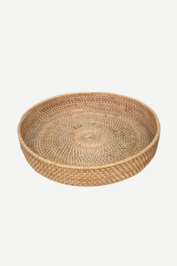 Plateau rond en rotin naturel