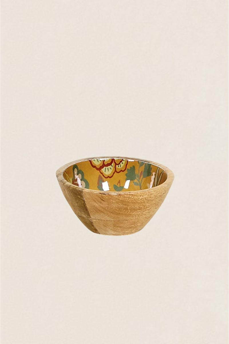 Wood and Enamel Flower Bowl