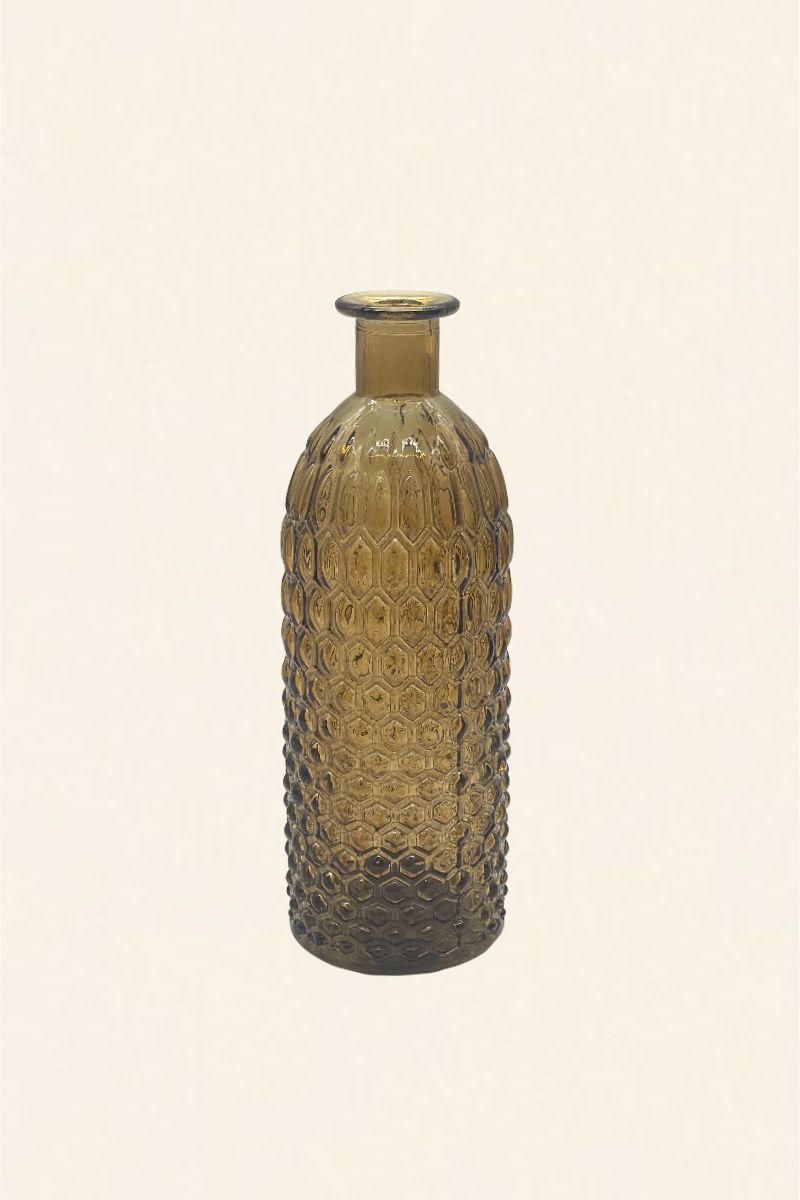 Vase bouteille en verre ambré