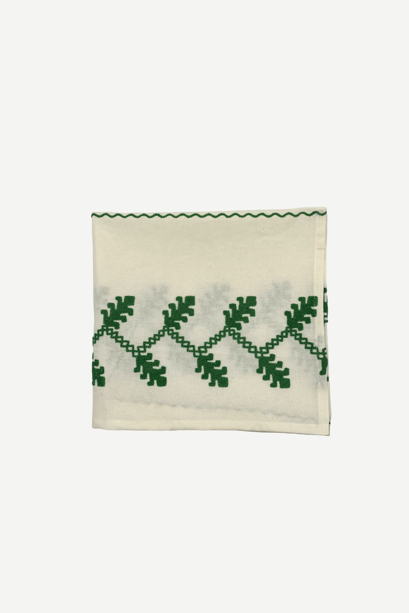 Serviette brodée verte