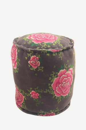 Puf Cleo gris flores grandes